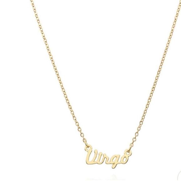 GOLD PLATED VIRGO SCRIPT ASTROLOGY , ZODIAC PEDANT HOROSCOPE NECKLACE - Picture 4 of 7